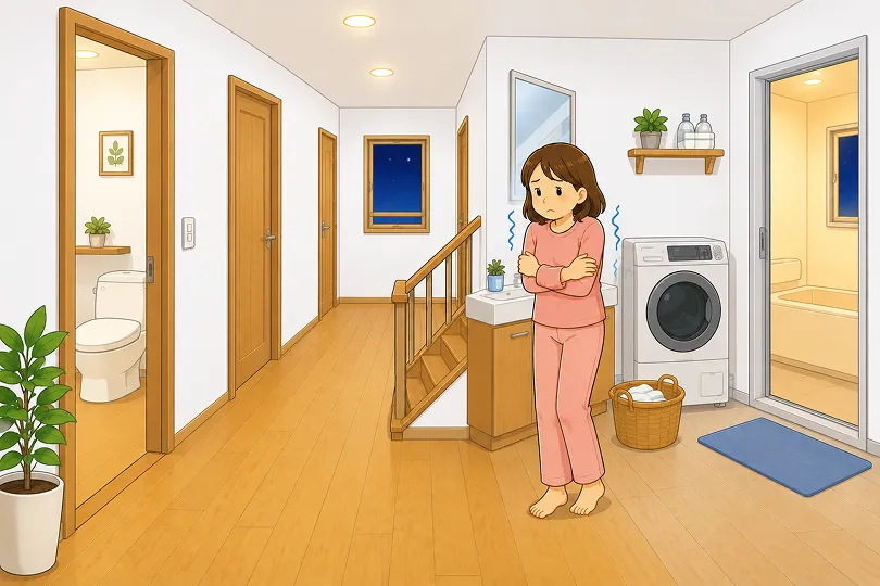 夜の寝室で快適に眠っている様子