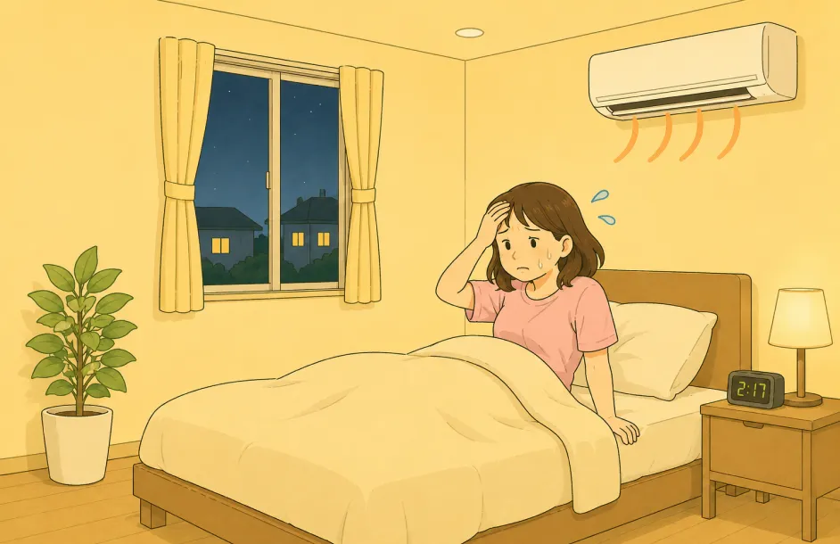 夜になっても2階の熱が抜けず、寝苦しさを感じている様子