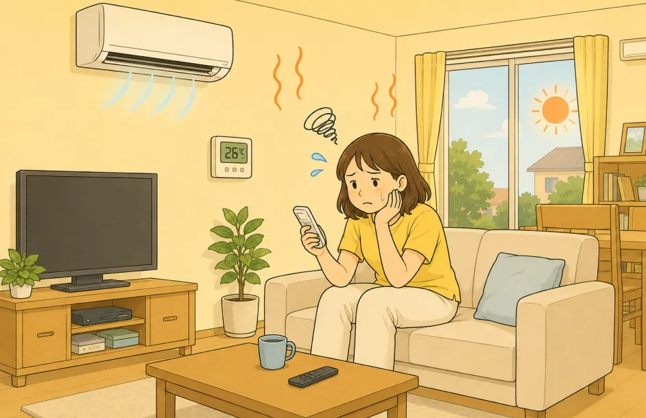 冷房をつけても部屋がなかなか涼しくならない様子